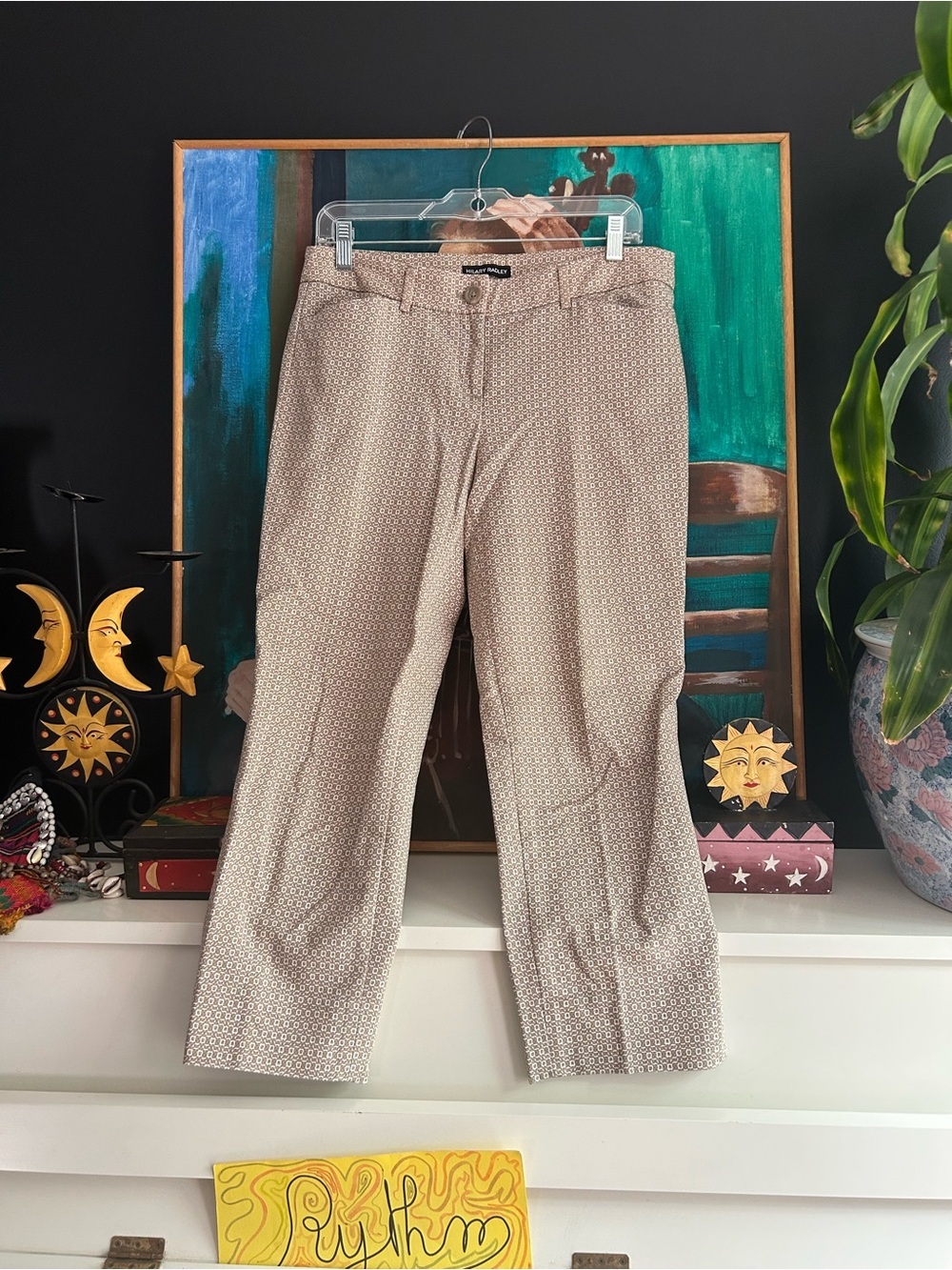 Hilary Radley Womens Taupe Dress Pants Pull On Crop Ankle Micro Print Career